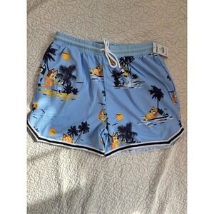 Bluey Mens Shorts Blue Tropical Beach Print Size Medium